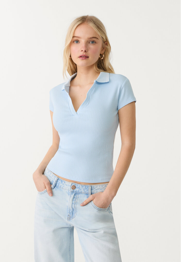 Stradivarius Základné Polo Tričko Sky Blue Xs
