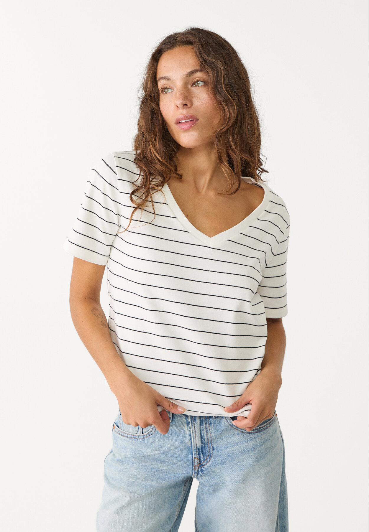 Basic regular fit çizgili kalın t-shirt