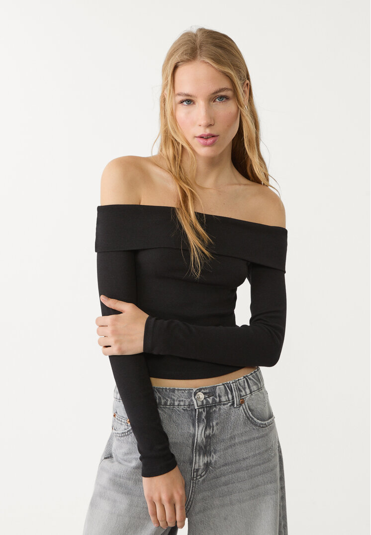 Stradivarius Tricou Cu Umeri Goi Negru M