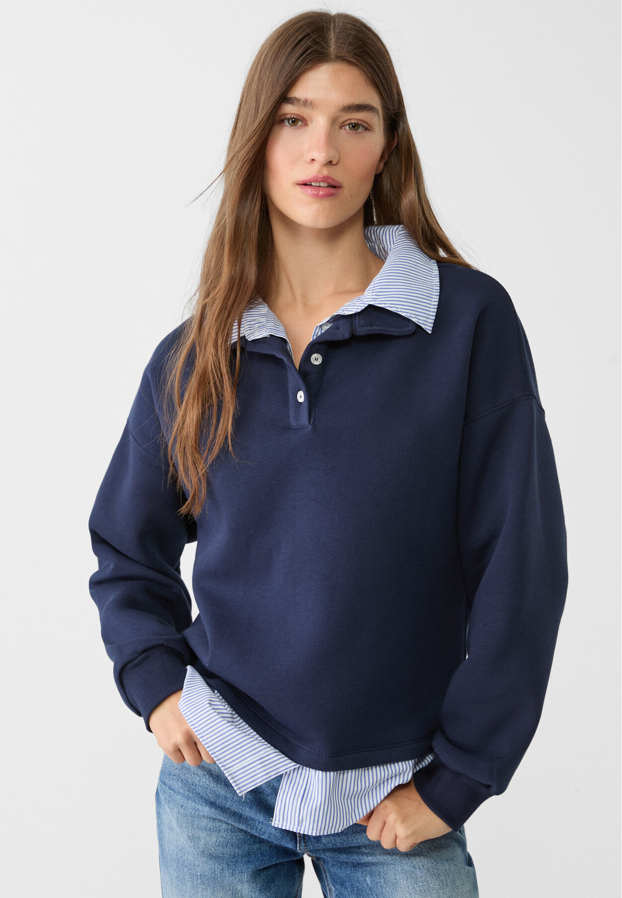 Poloshirt i poplin med kontrast