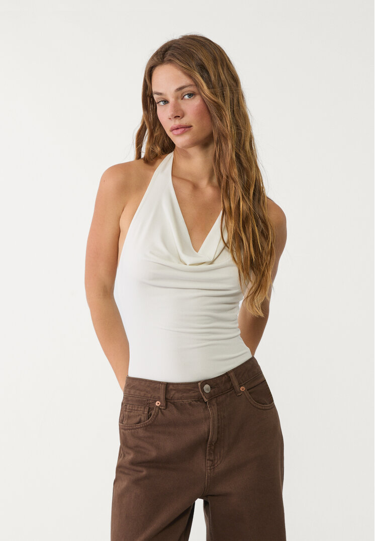 Stradivarius Body Drapat Ecru M