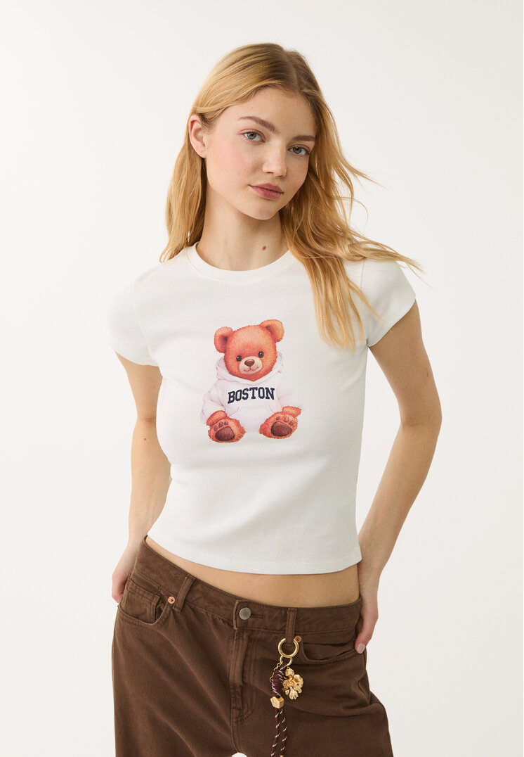 camiseta fitted estampado oso