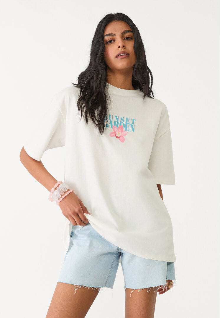 camiseta oversize heavy cotton hibiscos