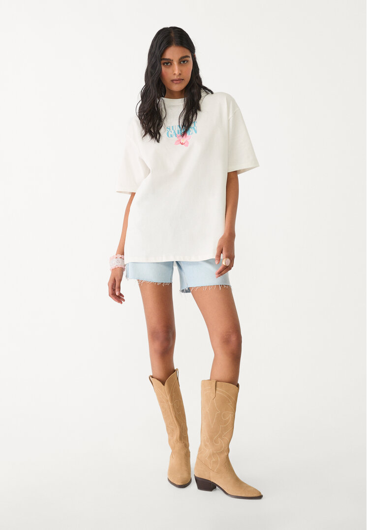 camiseta oversize heavy cotton hibiscos