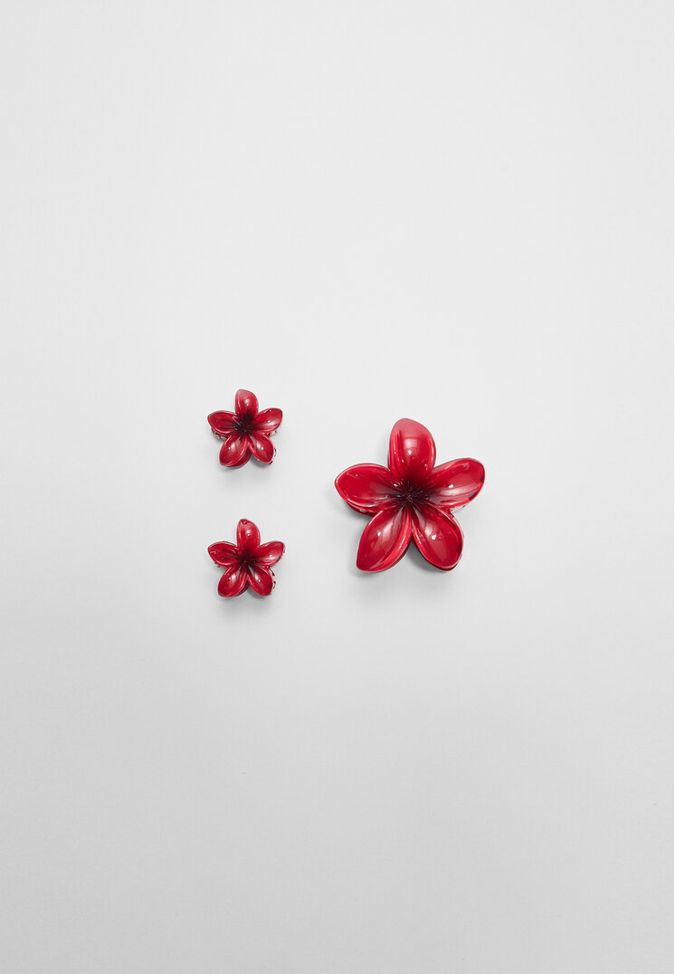 Stradivarius Set De 3 Clame De Păr Floare Roșu Os