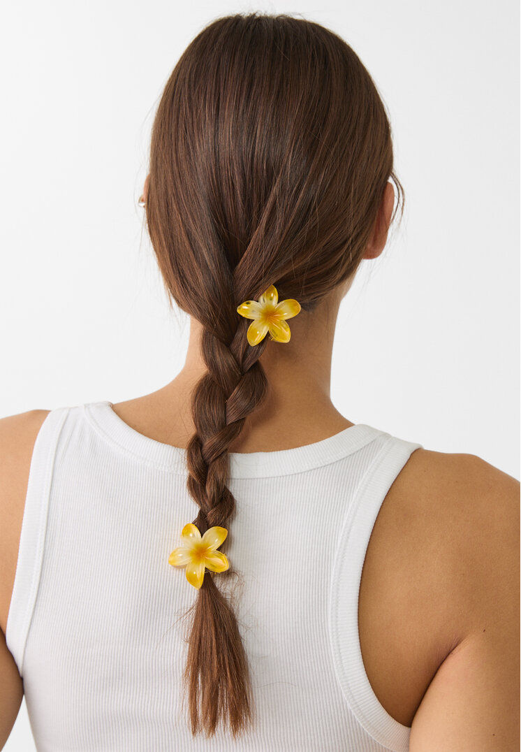 Stradivarius Set di 3 fermagli a fiore per capelli Senape OS