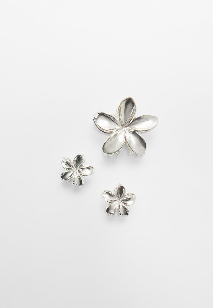 Stradivarius Pack De 3 Agrafe Cu Floare Gri Os