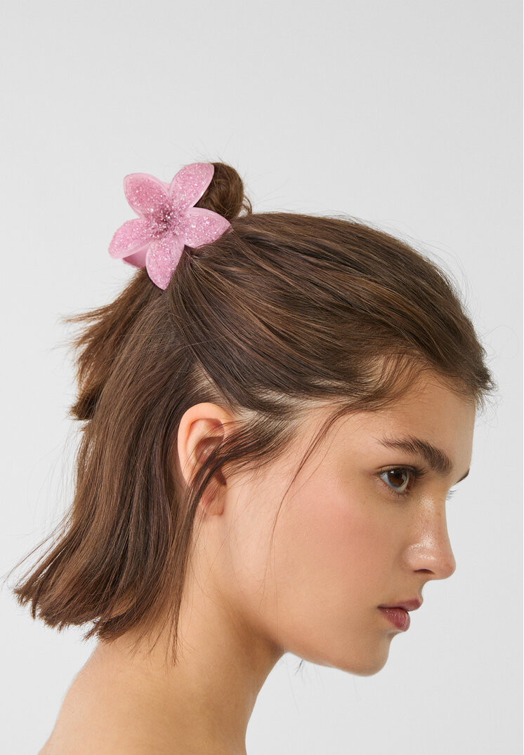set 3 pinzas flor brillos