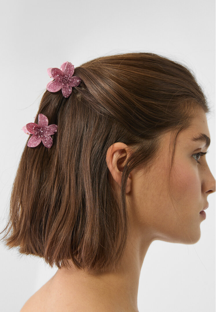 set 3 pinzas flor brillos