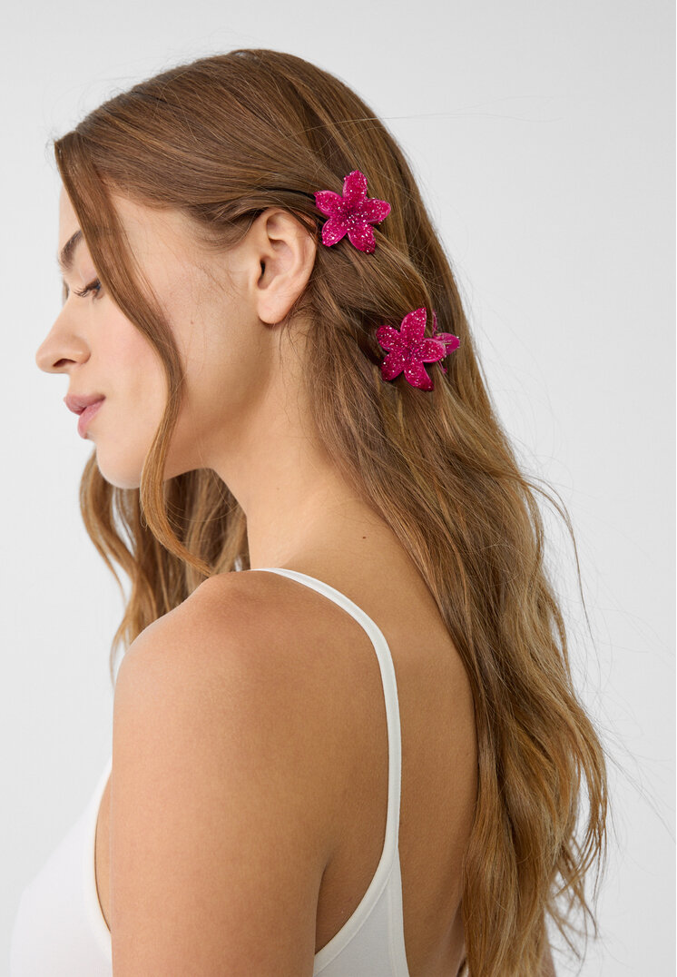set 3 pinzas flor brillos