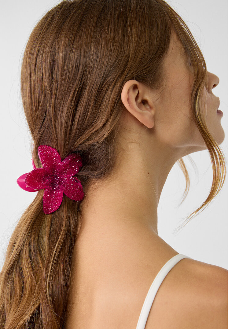 set 3 pinzas flor brillos