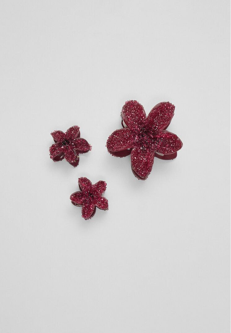 Stradivarius Set De 3 Agrafe Cu Floare I Detalii Strălucitoare Grena Os