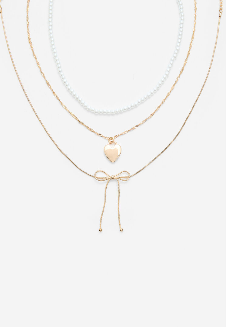 Stradivarius Set De 3 Coliere Cu Fundă Și Inimă Auriu Os