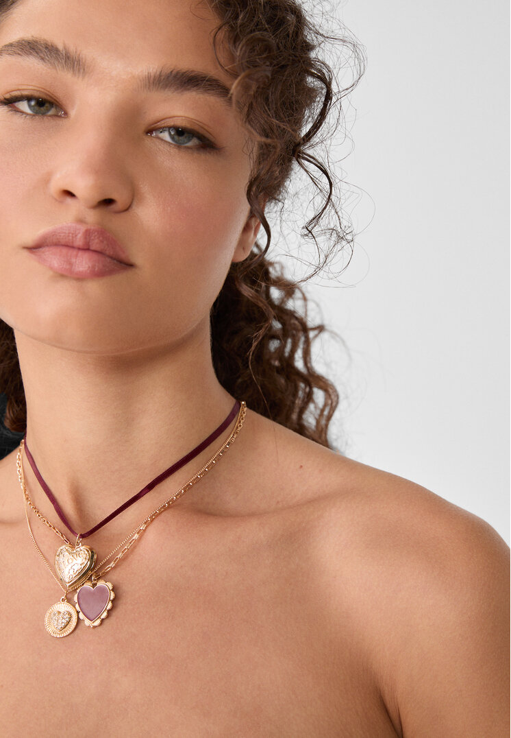 set 3 collares corazon y cordon