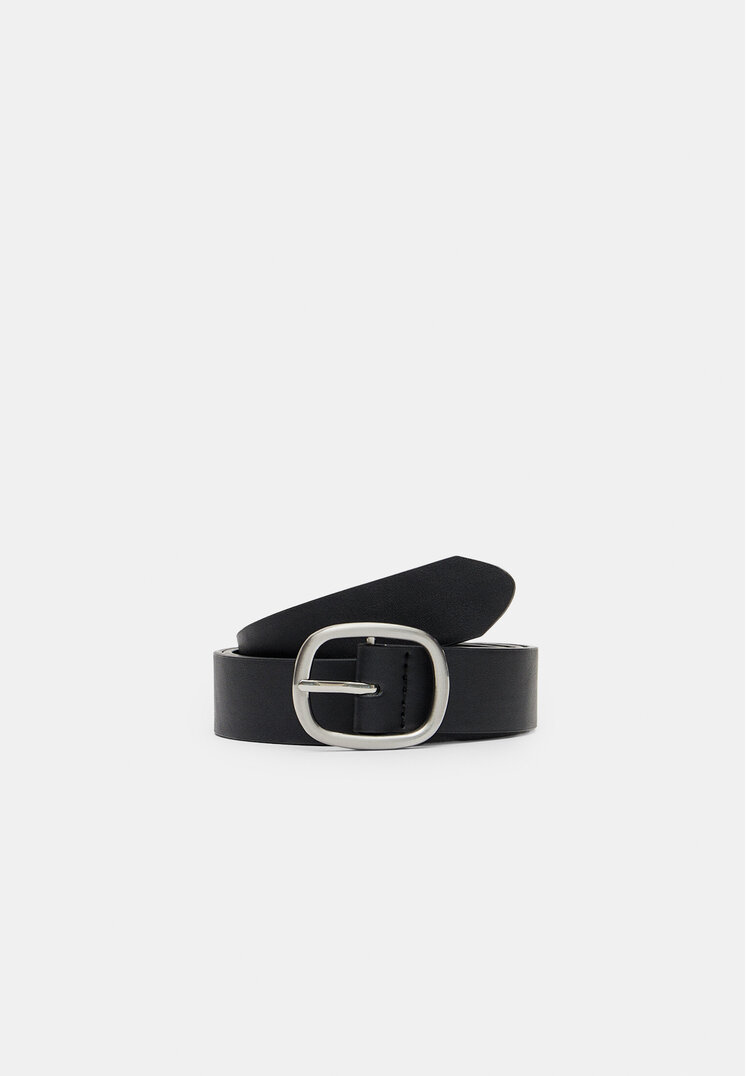 Stradivarius Tenký Opasok S Obdĺžnikovou Prackou Black 80
