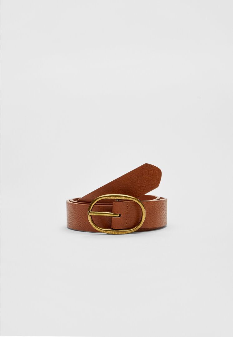 Stradivarius Curea Subțire Cataramă Ovală Mată Ocru 80