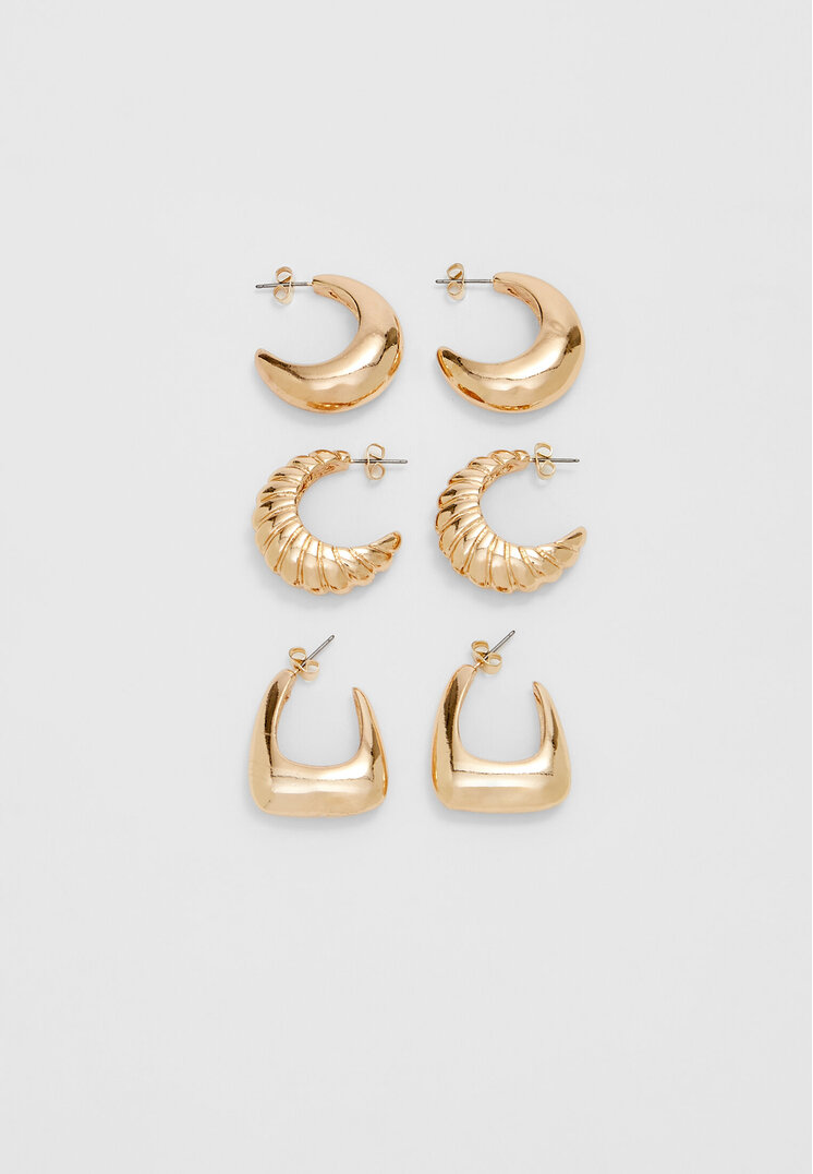 Stradivarius Set De 3 Perechi De Cercei Rotunzi Texturați Auriu Os