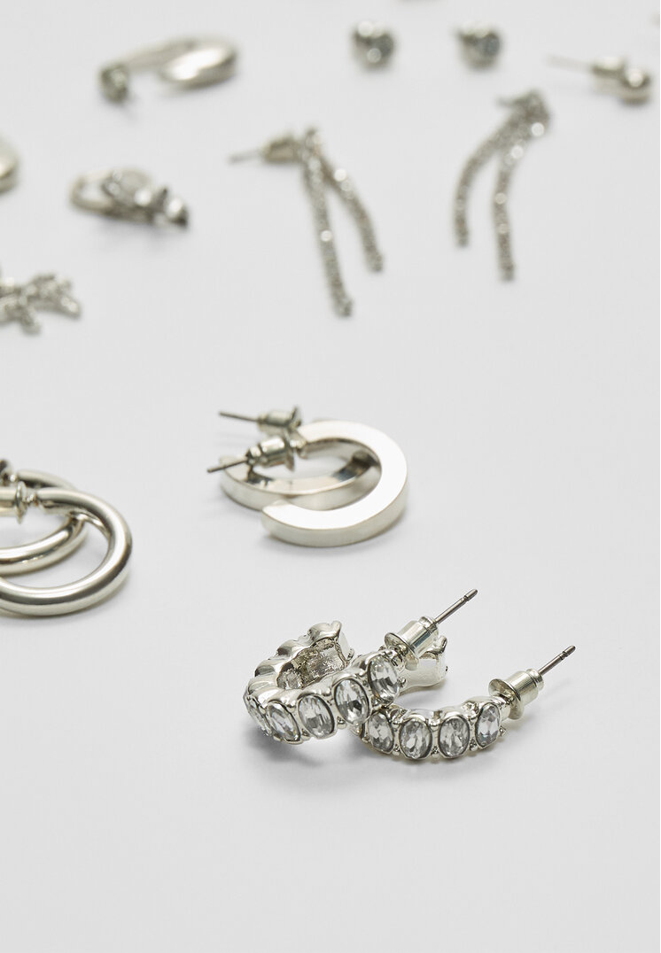 set 9 pendientes aros y brillos
