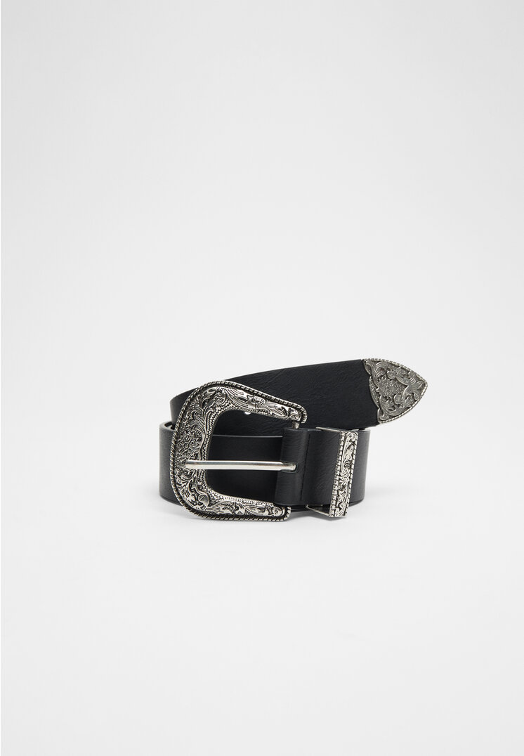 Stradivarius Curea Cowboy Lată Negru 90