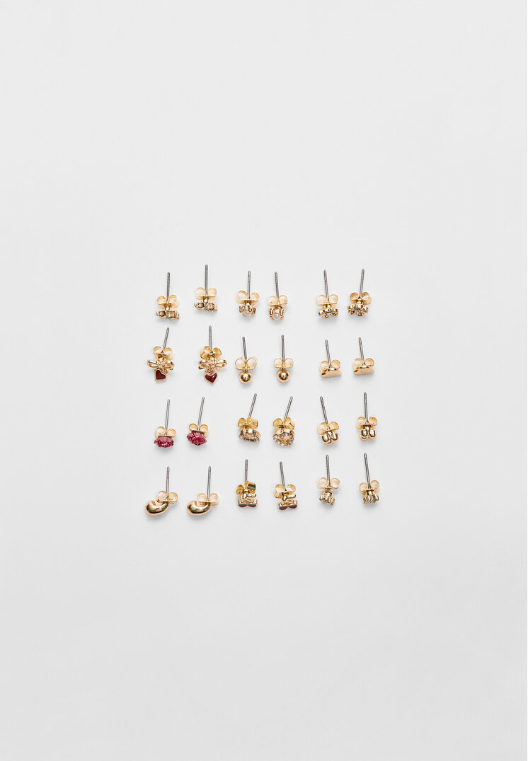 set 12 pendientes rosa y cereza