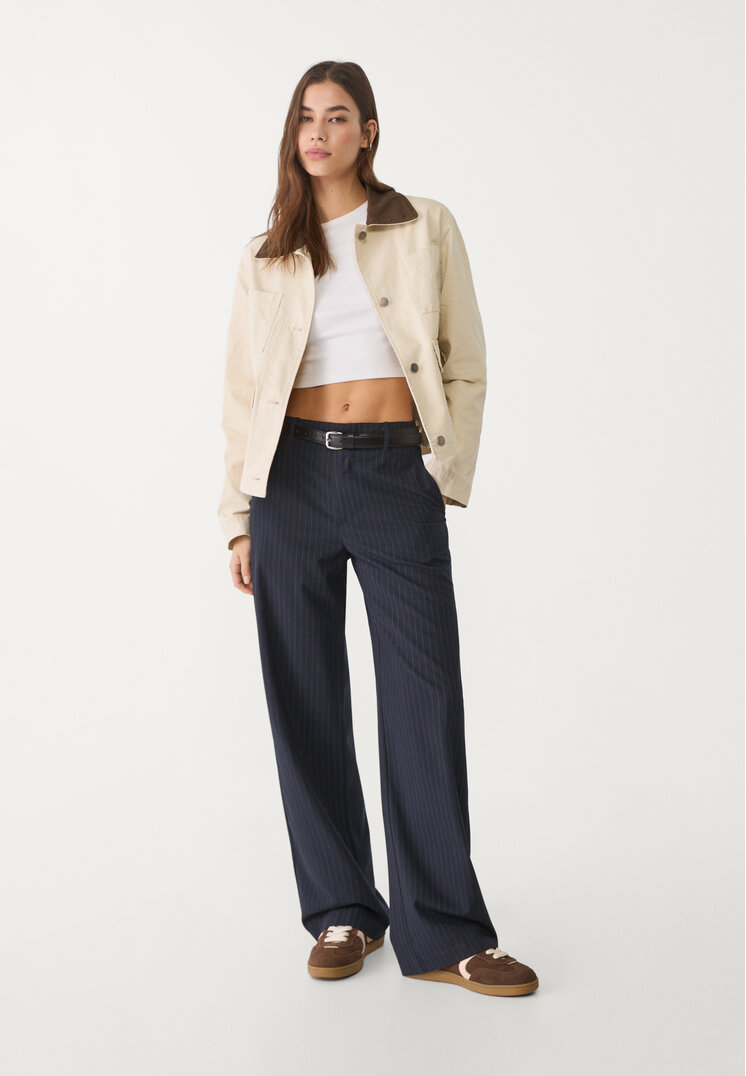 Stradivarius Pantaloni Drepți Vaporoși Eleganți Cu Curea Bleumarin 32