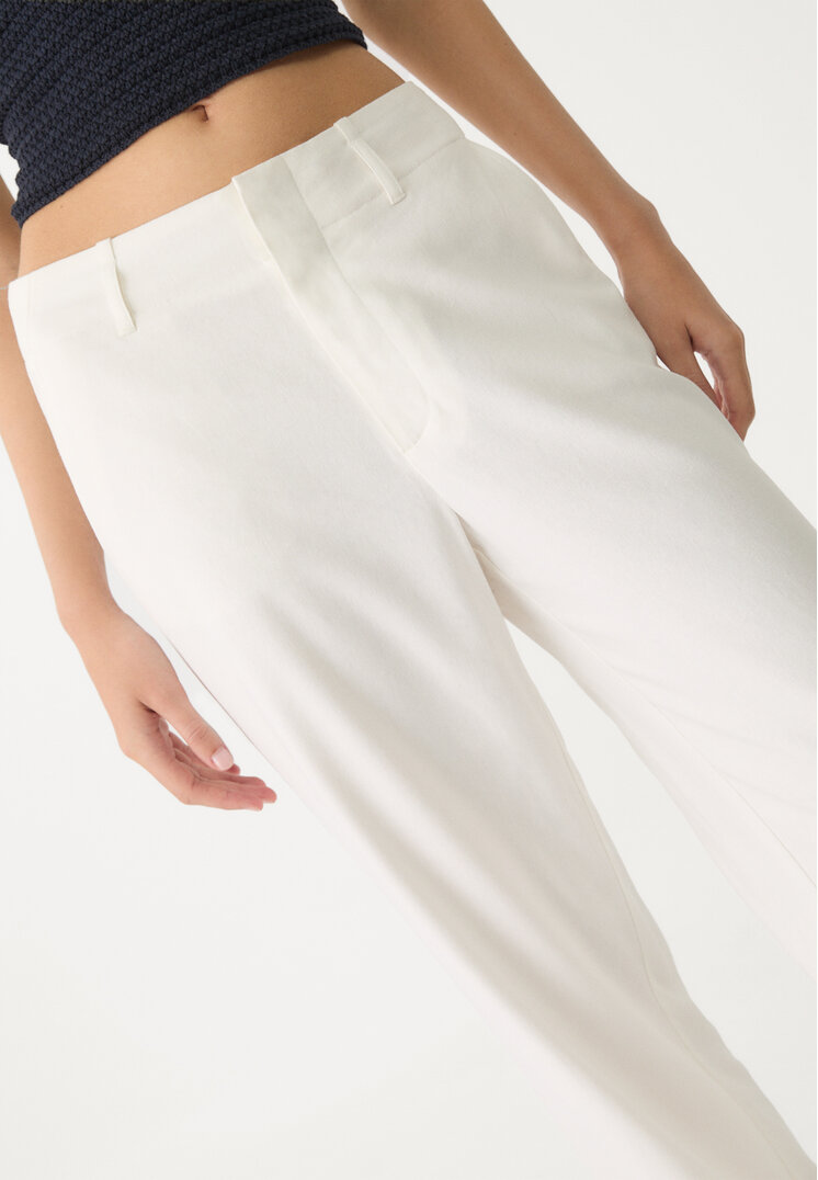 pantalon recto fluido con lino rayas