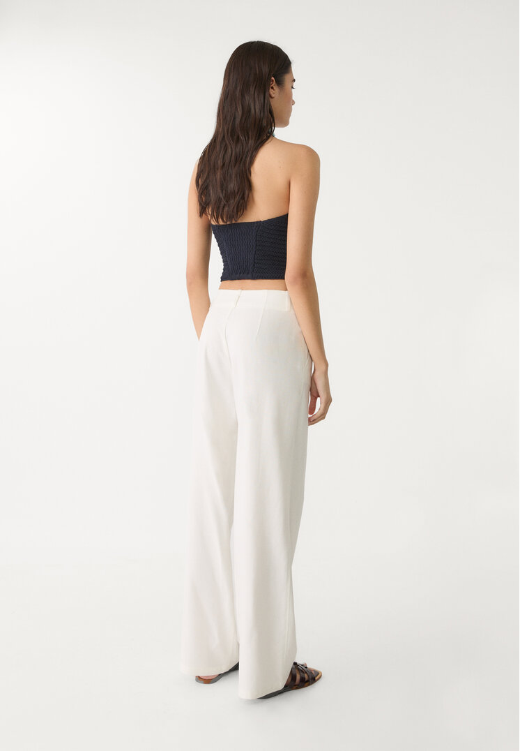 pantalon recto fluido con lino rayas