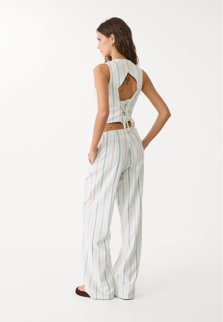 pantalon recto fluido con lino rayas