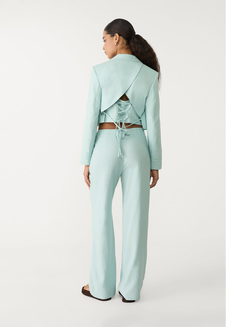 pantalon recto fluido con lino rayas