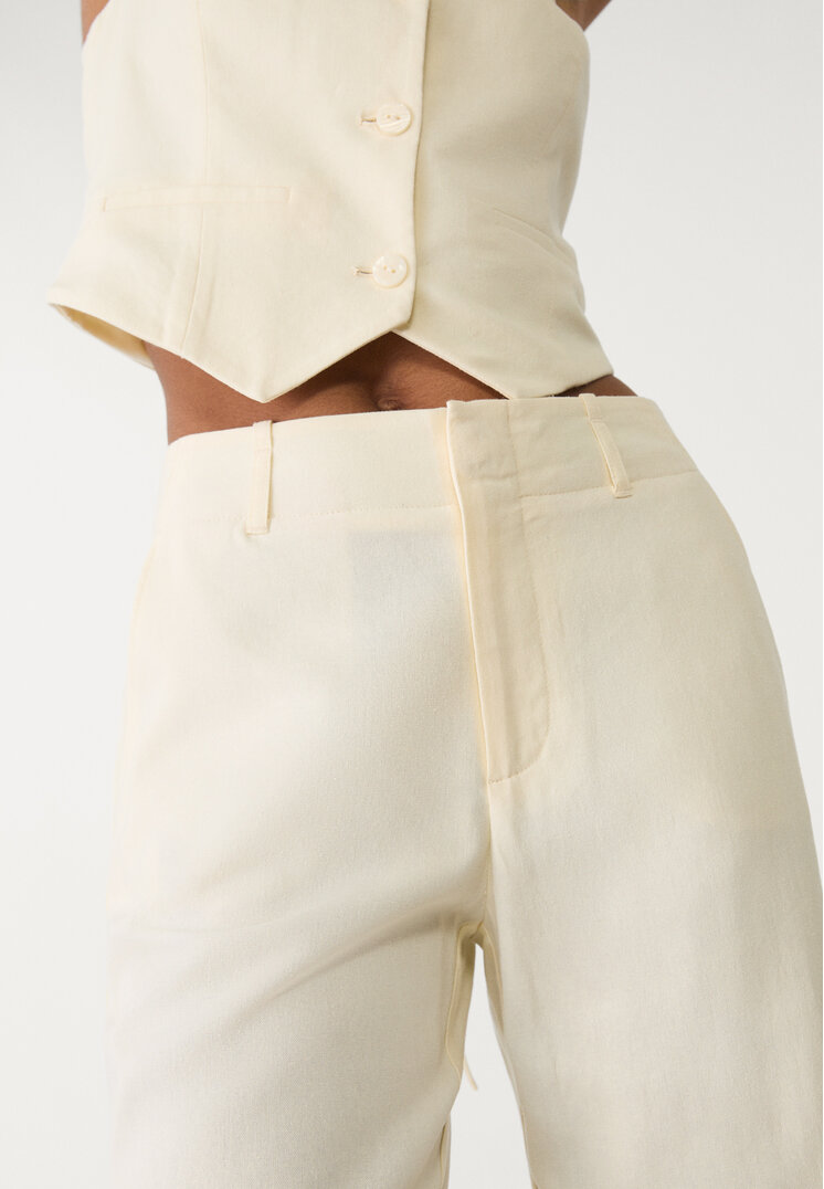 pantalon recto fluido con lino rayas