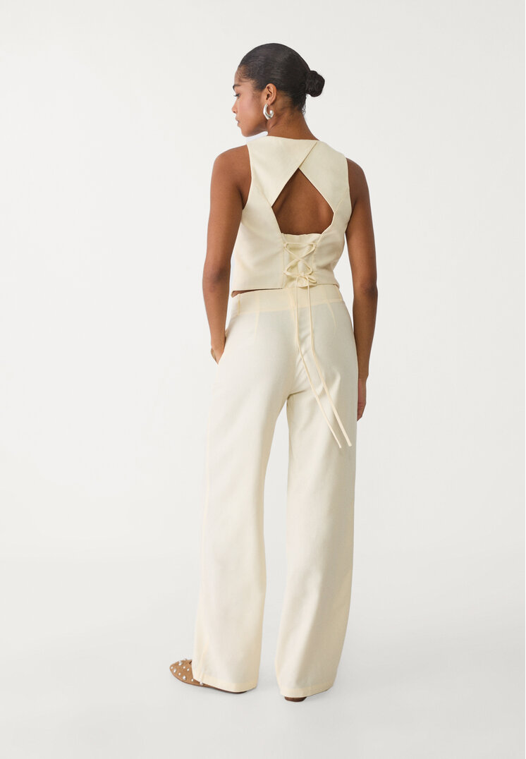 pantalon recto fluido con lino rayas