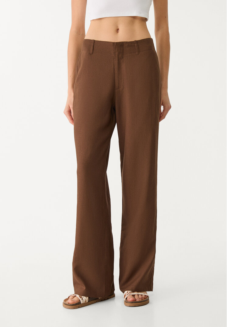 pantalon recto fluido con lino