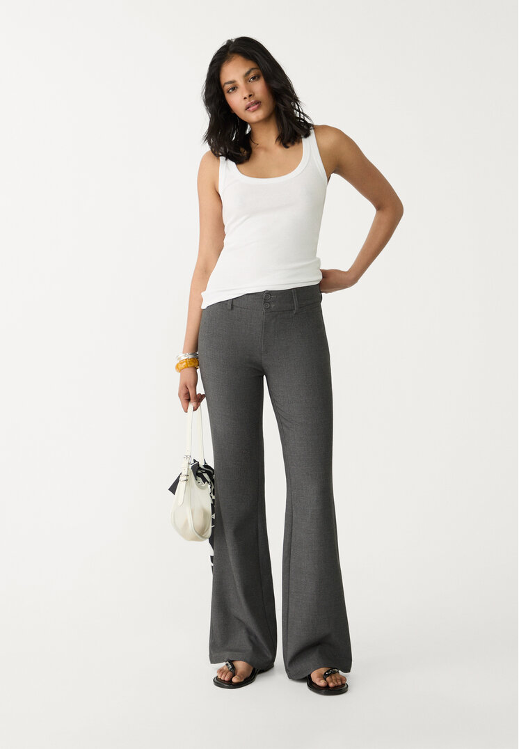 Stradivarius Pantaloni Evazați Eleganți Gri Închis 34