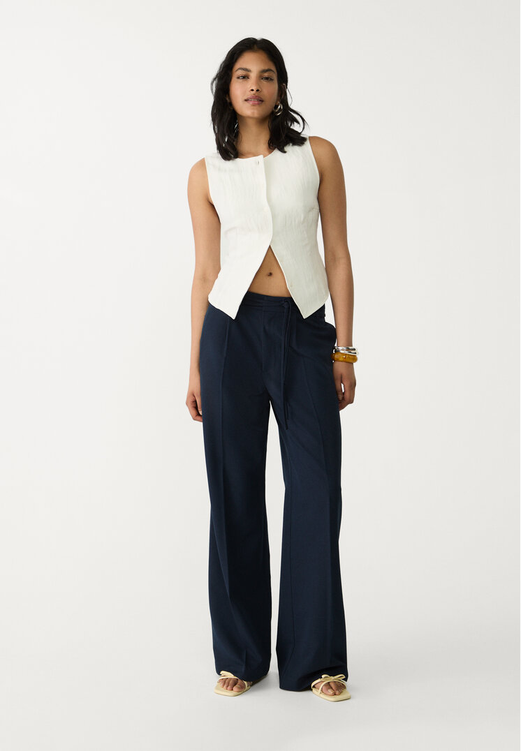Stradivarius Pantaloni Foarte Largi Cu Curele Bleumarin 44