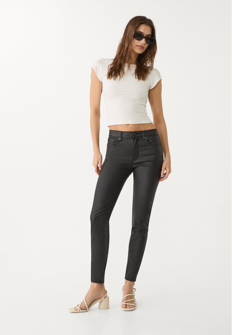 Stradivarius Pantaloni Cerați Low Waist Negru 38