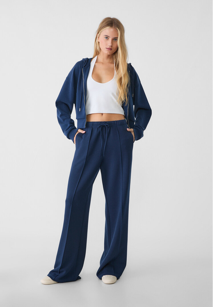 pantalon wide leg tacto suave raya lateral