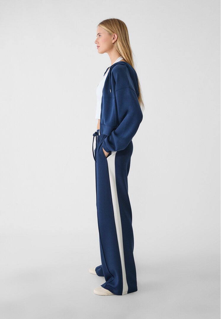 pantalon wide leg tacto suave raya lateral