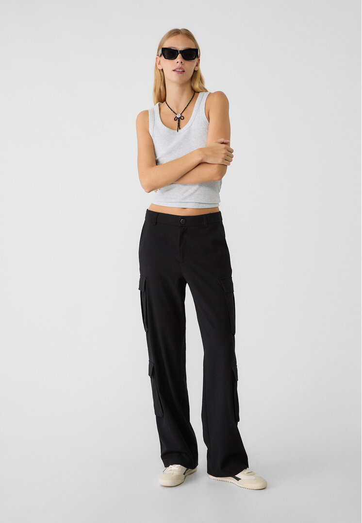 Stradivarius Pantaloni Eleganți Cargo Negru 32