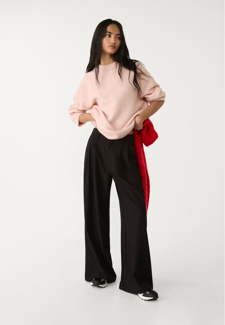 Stradivarius Pantaloni Foarte Largi Ajustabili Negru 32