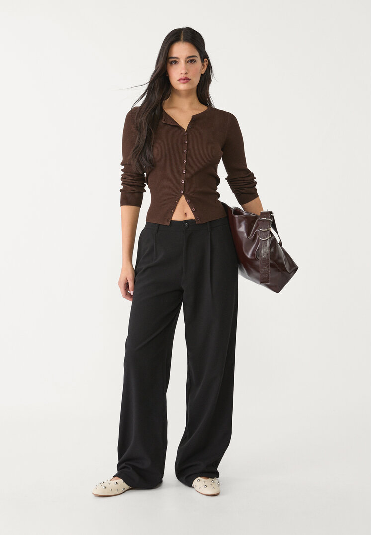 Stradivarius Pantaloni Eleganți Drepți Negru 34