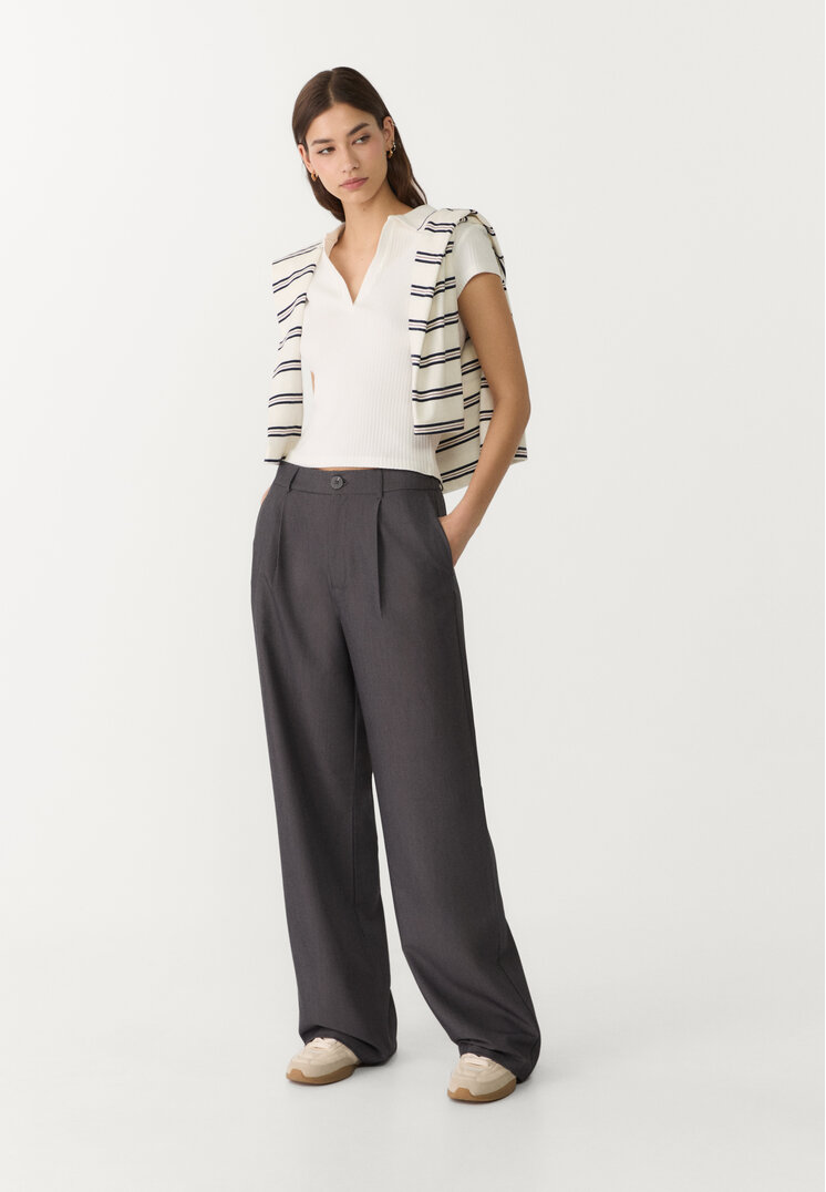 Stradivarius Pantaloni Eleganți Drepți Gris Amestec 36