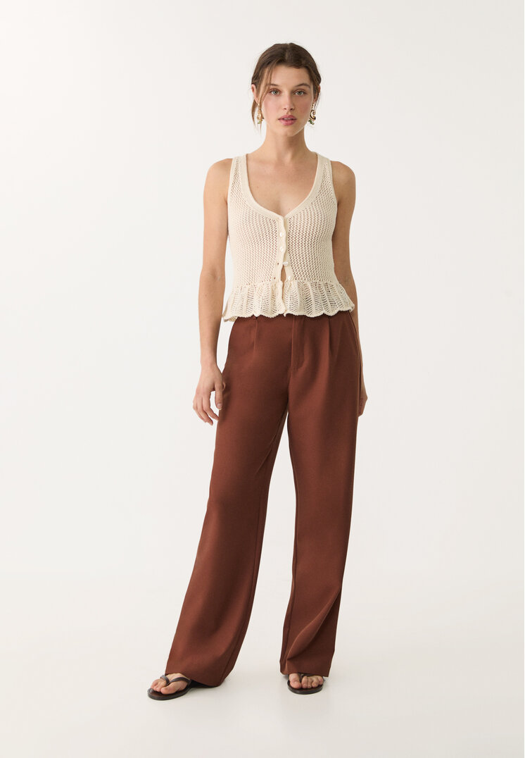 Stradivarius Pantaloni Eleganți Drepți Cu Pliuri Maro 38