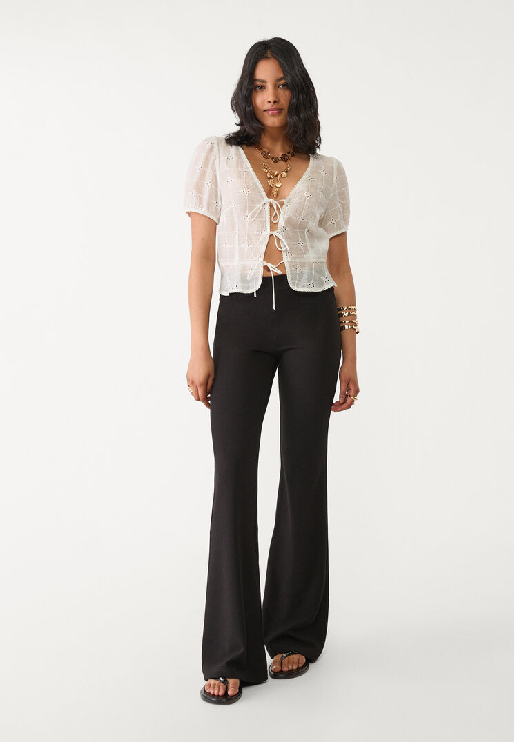 Stradivarius Pantaloni Evazați Din Tricot Uni Negru S