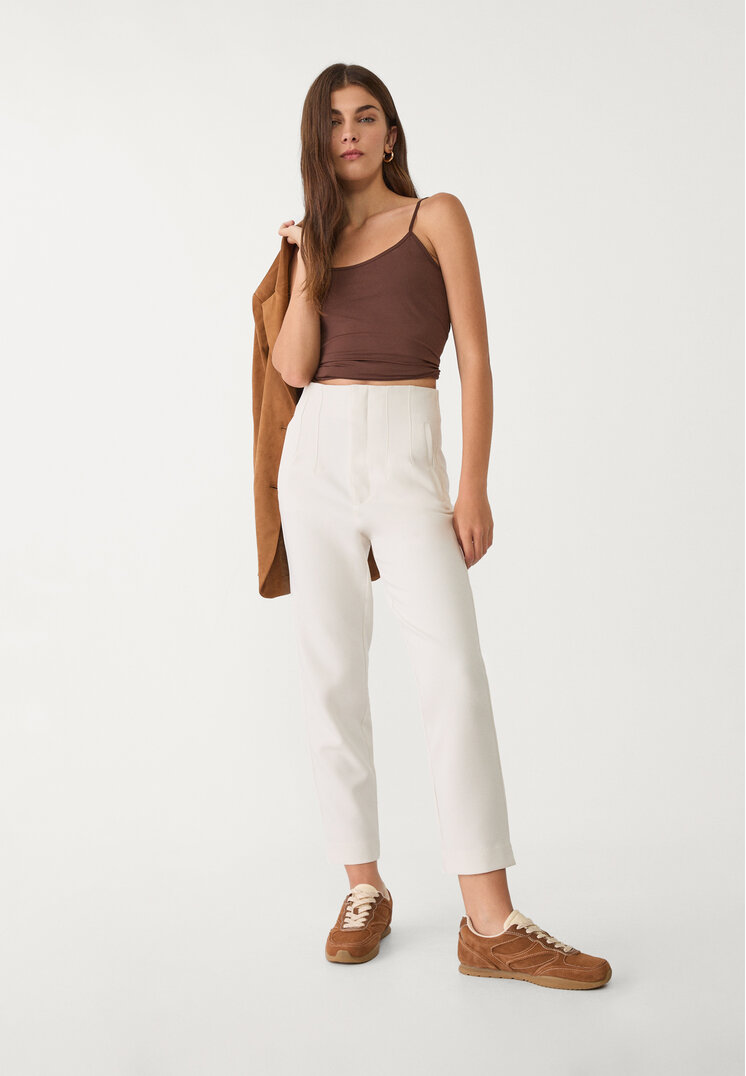 Stradivarius Pantaloni Eleganți Cu Pense Ecru 42