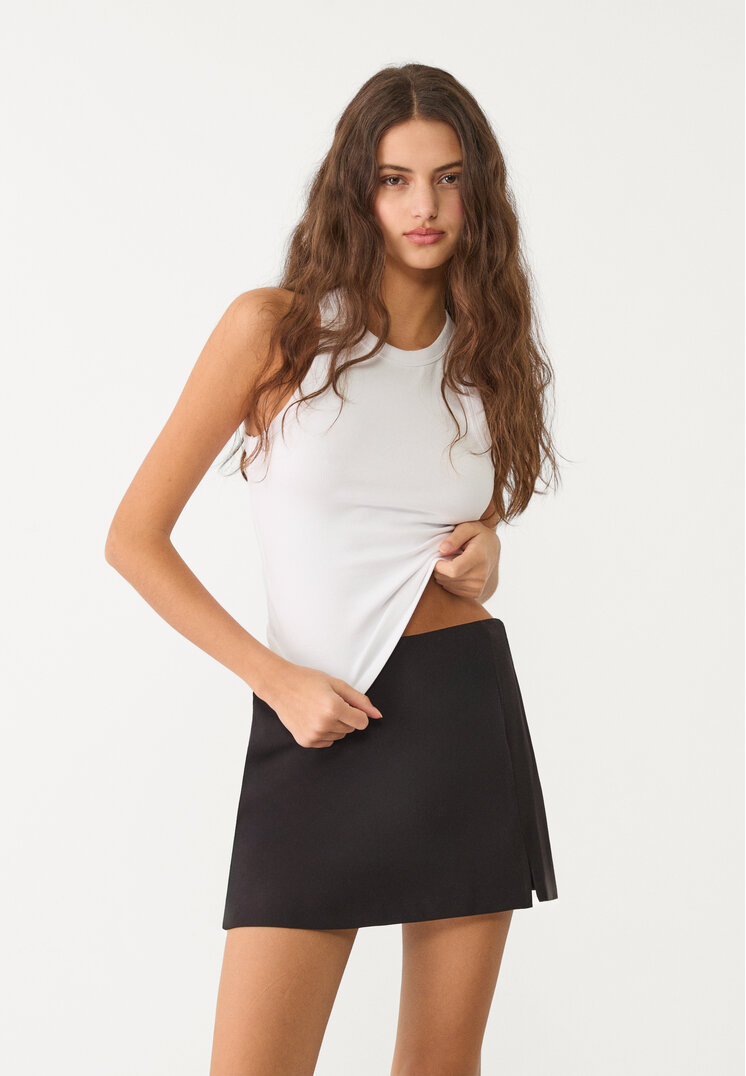 Stradivarius Fustă-Pantalon Cu Șliț Lateral Negru L