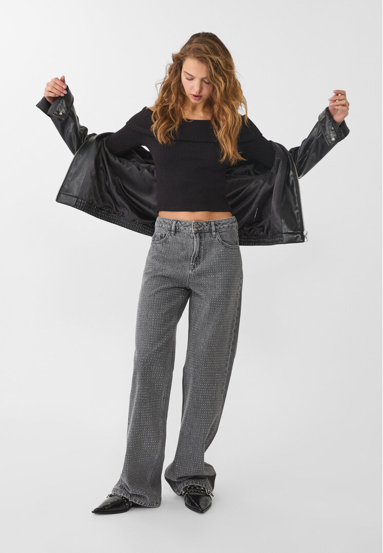 jeans straight fit brillos