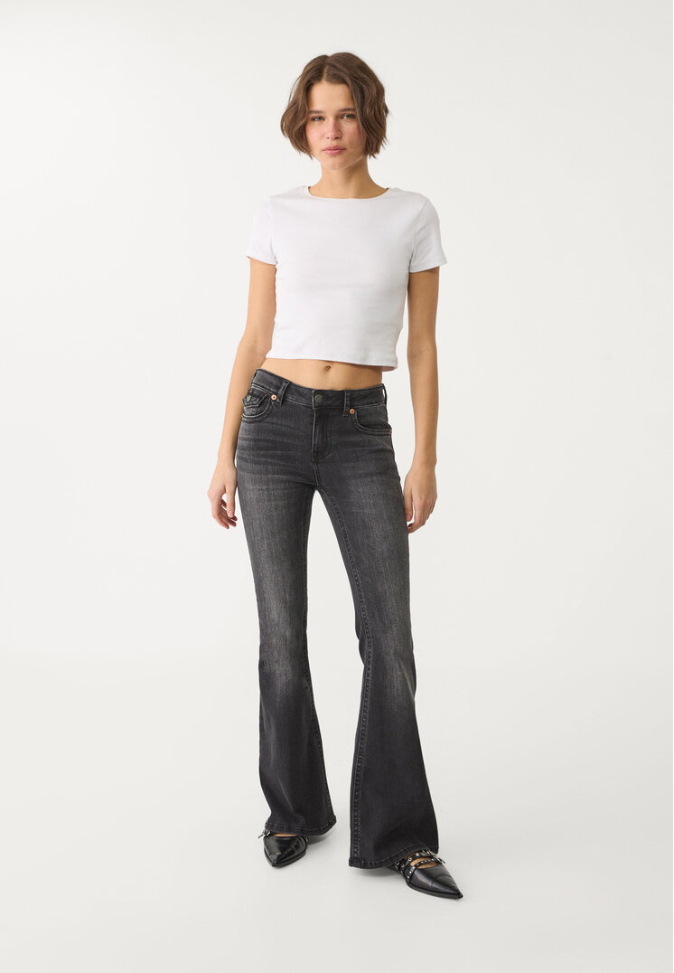 Stradivarius D04 Blugi Evazați Cu Talie Joasă Denim Negru 36