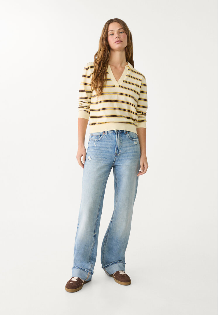 Stradivarius D92 Straight Wide Denim Albastru 36