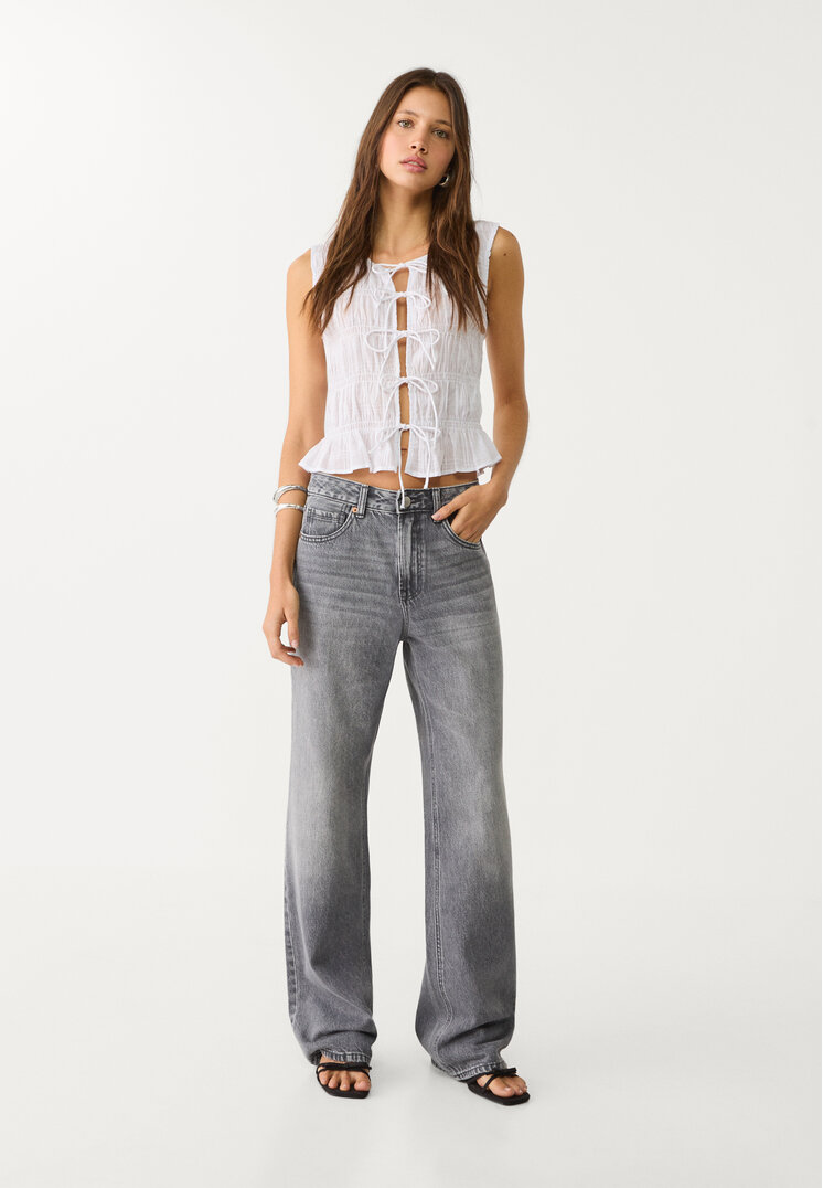 Stradivarius D92 Straight Wide Denim Negru 40