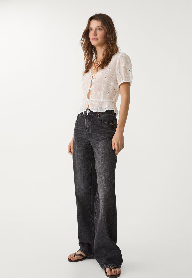 Stradivarius D92 Straight Wide Denim Negru 32